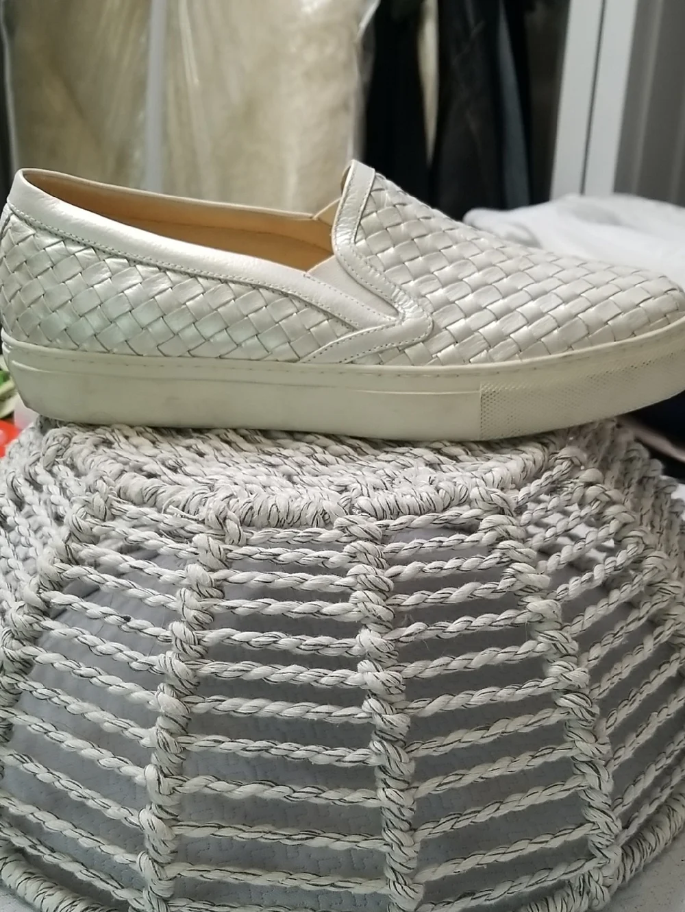 M GEMI womens Pearl White The Cerchio Due Leather loafers Size 10.5  EUC